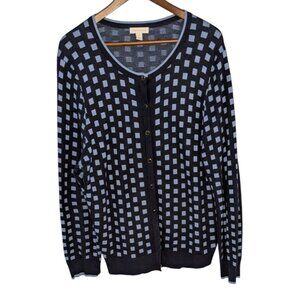 Charter Club Navy & Light Blue Checkered Button-Front Cardigan XXL Cotton Blend